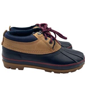 Lands End Rubber Duck Boots Lace Up Green Tan Waterproof Low Womens Size 7